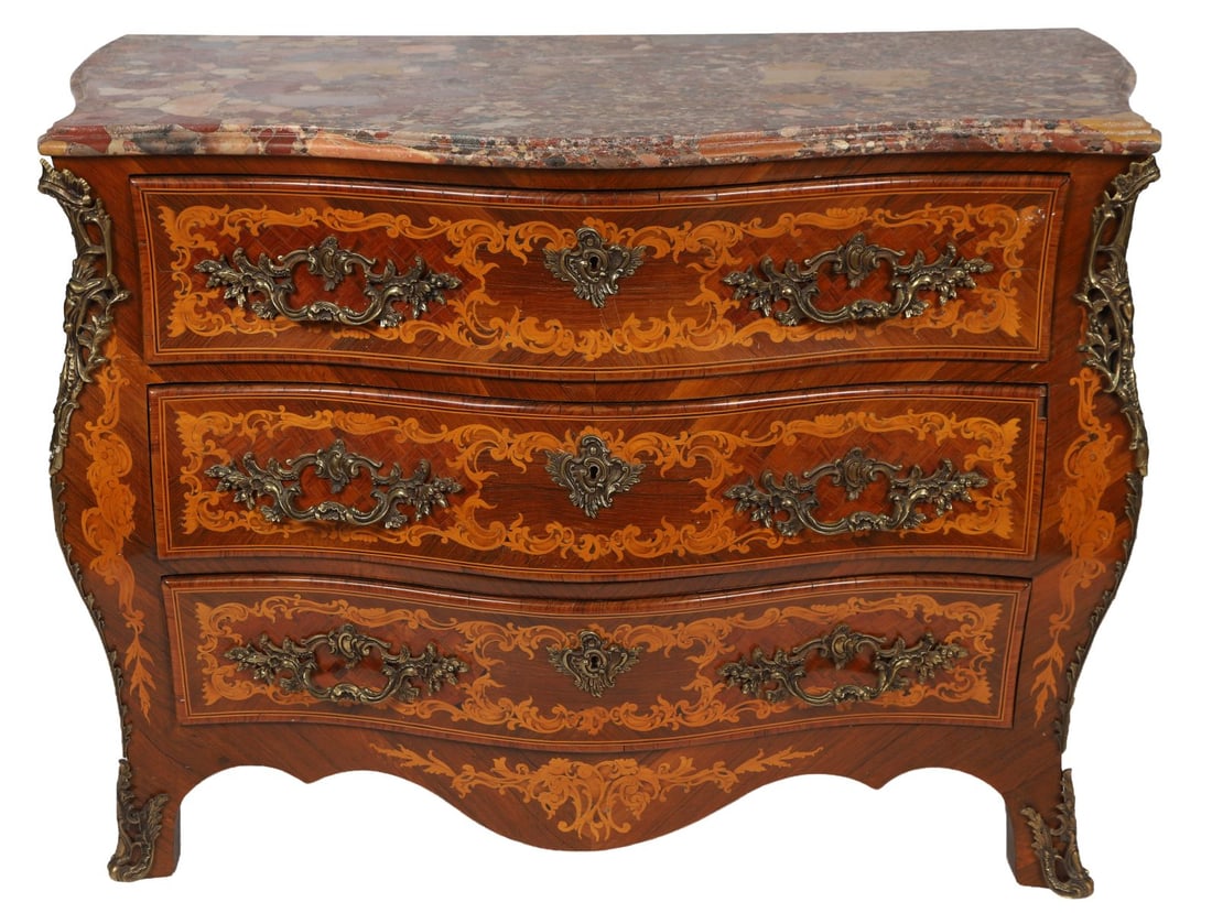 LOUIS XV STYLE KINGWOOD AND MARQUETRY COMMODE (1 of 5)