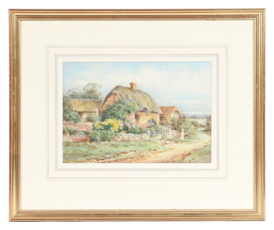 ALEXANDER MOLYNEUX STANNARD (1878 - 1975): Title: A Young Girl by a Thatched CottageMedium: WatercolourSignature: Signed Lower LeftProvenance: Private CollectionFramed PICTURES AND PRINTS