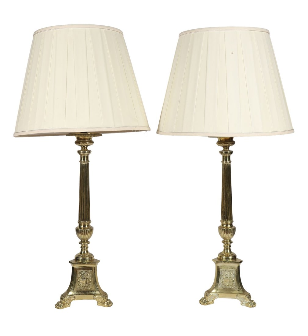 PR 19TH-CENTURY ECCLESIASTICAL BRASS TABLE LAMPS (1 of 3)