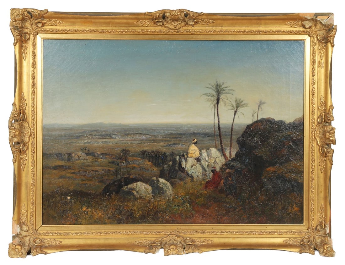 ATTRIBUTED TO JEAN JOSEPH BENJAMIN CONSTANT: (FRENCH, 1845 - 1902)Title: Chabs on the Lookout, Distant View of the SaharaMedium: Oil on CanvasSignature: Signed and Titled VersoProvenance: Private CollectionFramed PICTURES AND PRINTS