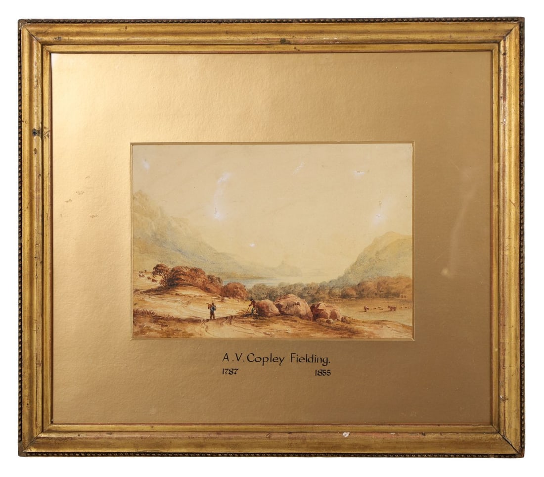 ANTHONY VANDYKE COPLEY FIELDING: (BRITISH, 1787 - 1855)Title: Shepherds in a Lake and Mountain LandscapeMedium: WatercolourSignature: UnsignedProvenance: P&D Colnaghi and Co., London (Label Verso); Private CollectionFramed PICTURES A