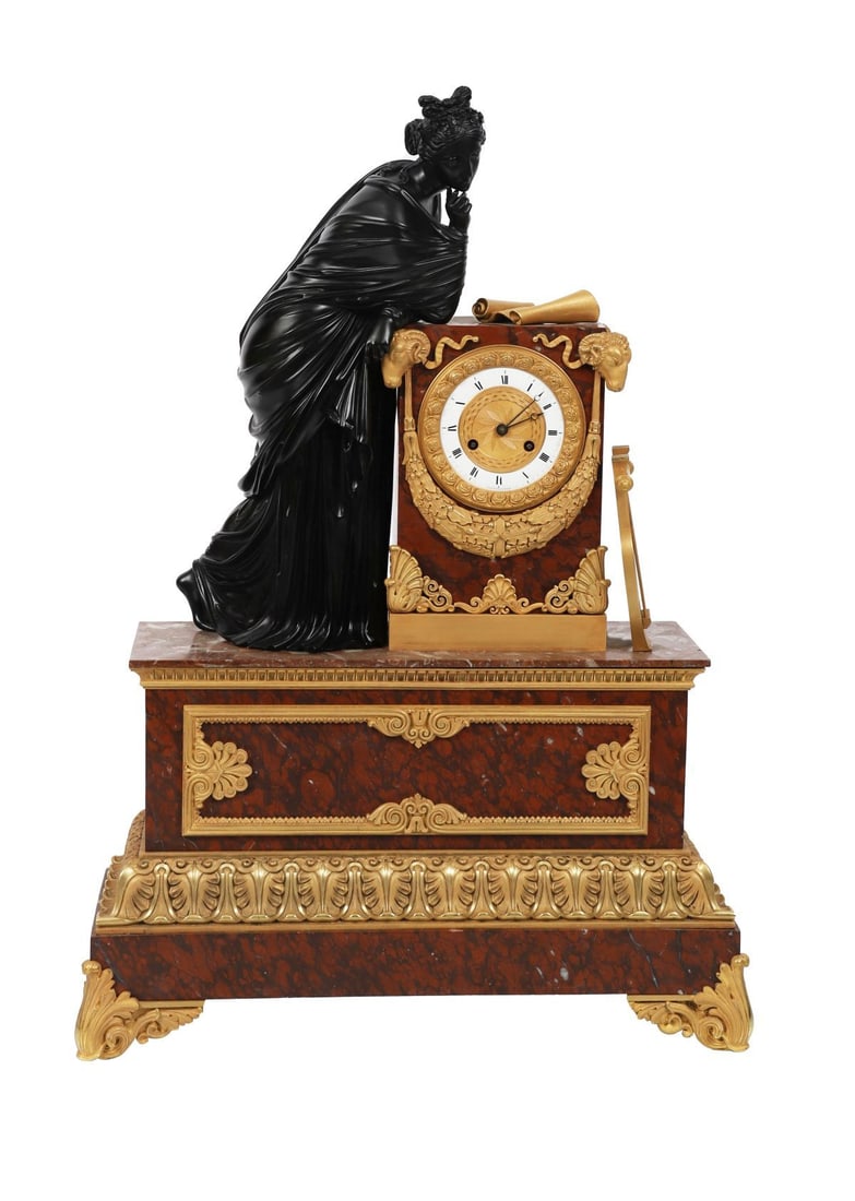 BRONZE ORMOLU & ROUGE ROYALE MARBLE MANTEL CLOCK (1 of 1)