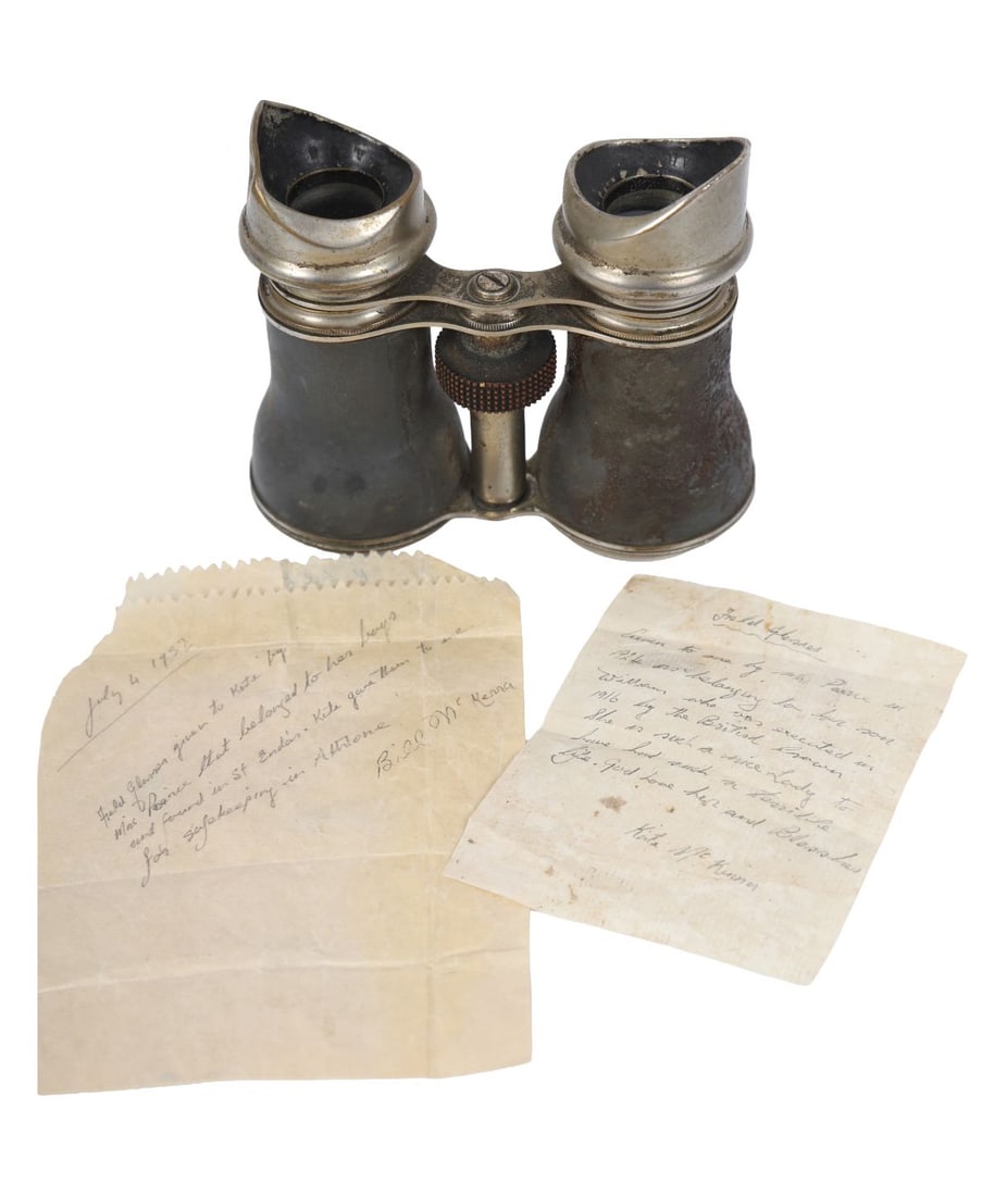 WILLIE PEARSE'S GALILEO FIELD GLASSES: Accompanied by a letter written by Kathleen Napoli McKenna (1897 - 1988) stating 'Given to me by Mrs. Pearse in 1924 ... belonging to her son William who was executed in 1916 by the British Crown. She