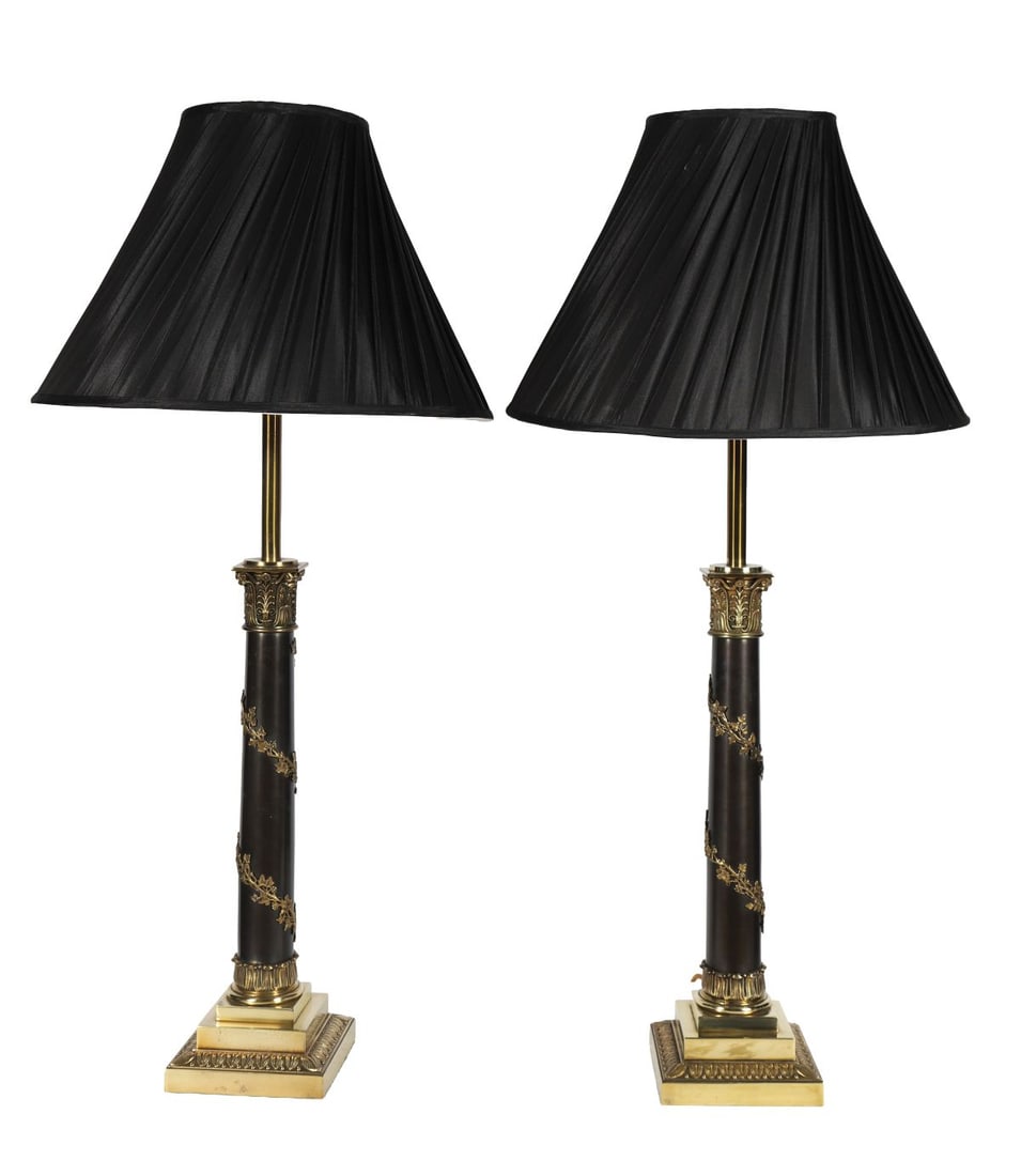 PR BRASS & EBONISED CORINTHIAN COLUMN TABLE LAMPS (1 of 4)