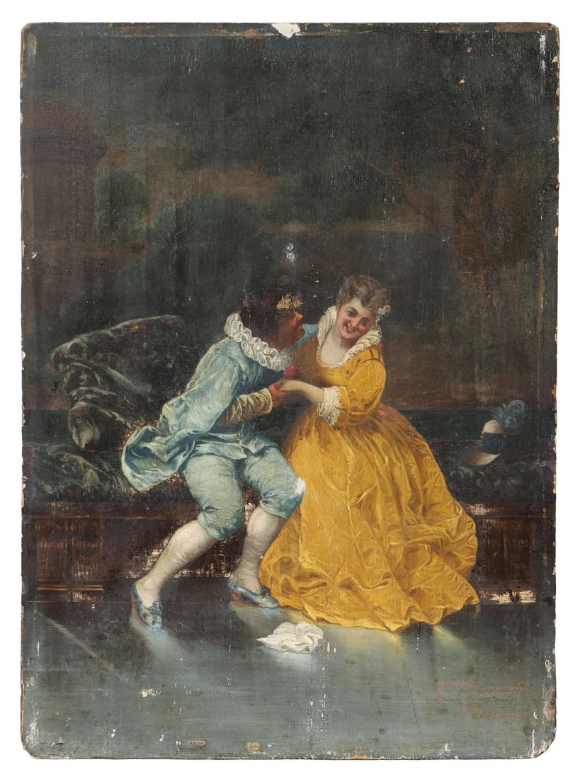 FOLLOWER OF ALESSANDRO SANI: (ITALIAN, FL. 1879 - 1921)Title: FlirtationMedium: Oil on WoodSignature: UnsignedProvenance: Private CollectionUnframed PICTURES AND PRINTS