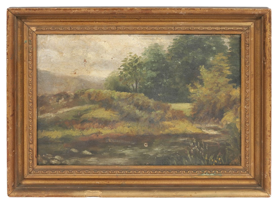 IRISH SCHOOL: Title: River LandscapeMedium: Oil on CanvasSignature: UnsignedProvenance: Private CollectionFramed PICTURES AND PRINTS