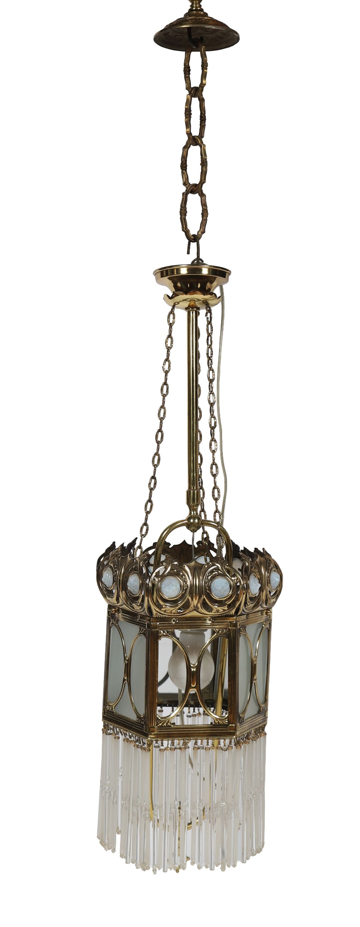 ART NOUVEAU BRASS AND CAMEO GLASS HALL LANTERN (1 of 3)