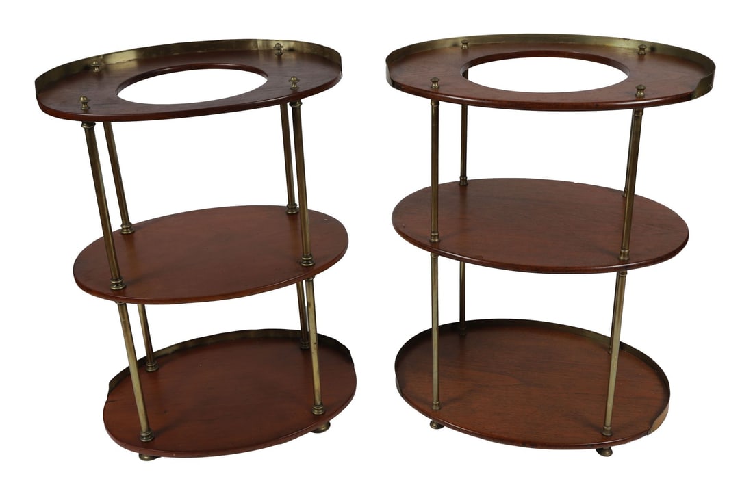 PR 19TH-CENTURY MAHOGANY & BRASS SHIPS WASHSTANDS: Each of typical form with folding arrangement and brass mounts, designed for maritime use. FURNITURE