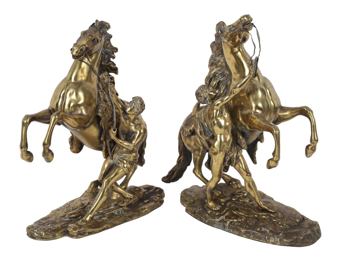 AFTER GUILLAUME COUSTOU THE ELDER (1677 - 1746): Title: Marly Horses (Pair)Medium: BrassSignature: UnsignedProvenance: Private Collection SCULPTURE
