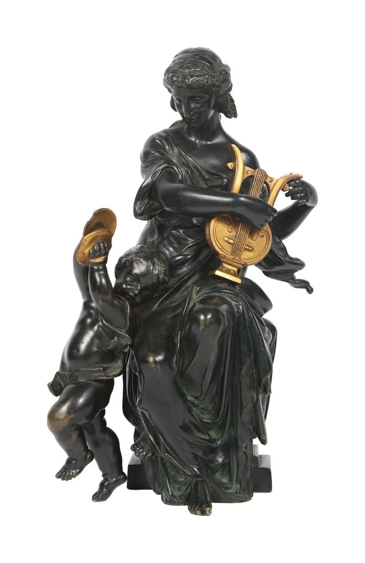 AFTER ALBERT - ERNEST CARRIER - BELLEUSE: (FRENCH, 1824 - 1887)Title: Female Figure with Child and LyreMedium: BronzeSignature: UnsignedProvenance: Private Collection SCULPTURE