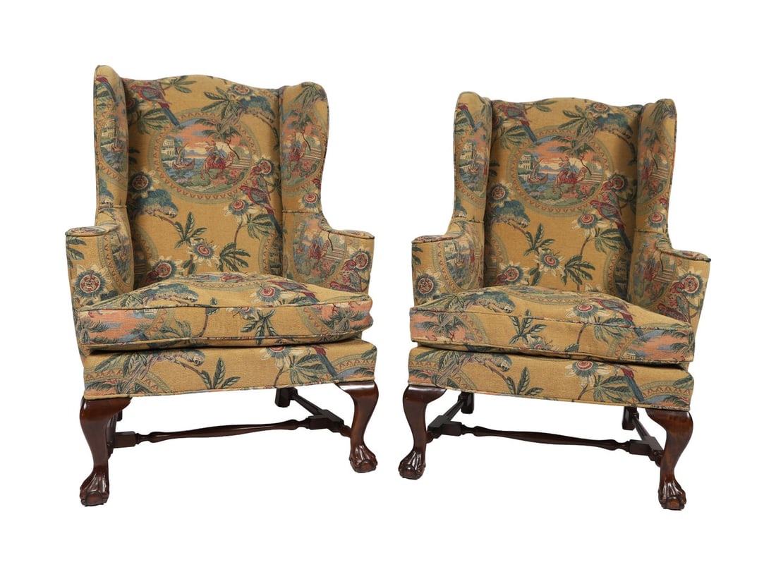 PR LARGE TAPESTRY-UPHOLSTERED WINGBACK ARMCHAIRS (1 of 3)