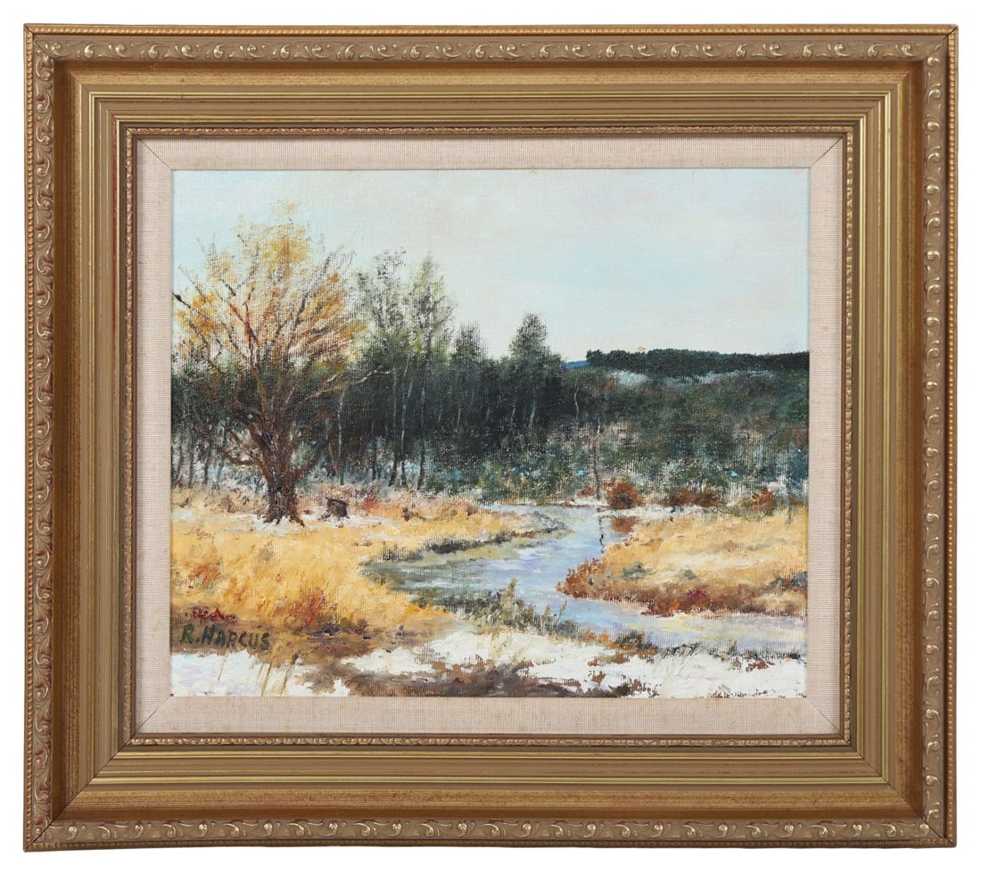 ROBERT HARCUS (20TH / 21ST CENTURY): Title: The Spring Thaw (1983)Medium: Oil on Canvas BoardSignature: Signed Lower Left and Inscribed VersoProvenance: Combridge Fine Arts, Dublin (Framing Label Verso); Private CollectionFramed PICTURES