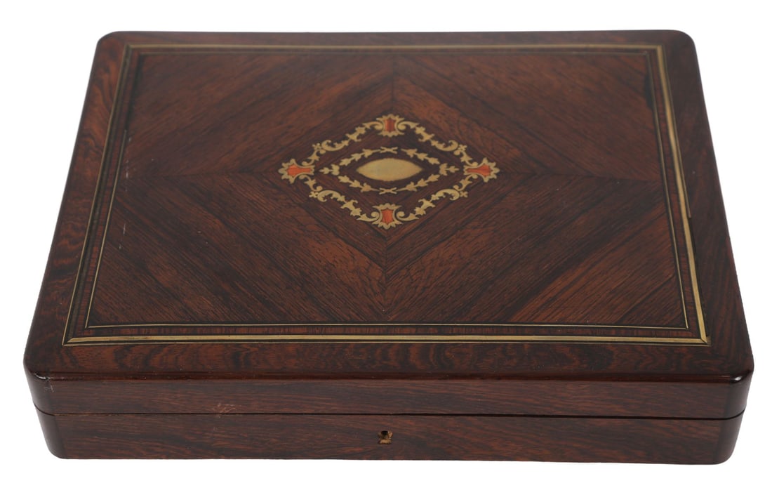 19TH-CENTURY ROSEWOOD &BRASS-INLAID JEWELLERY BOX (1 of 4)