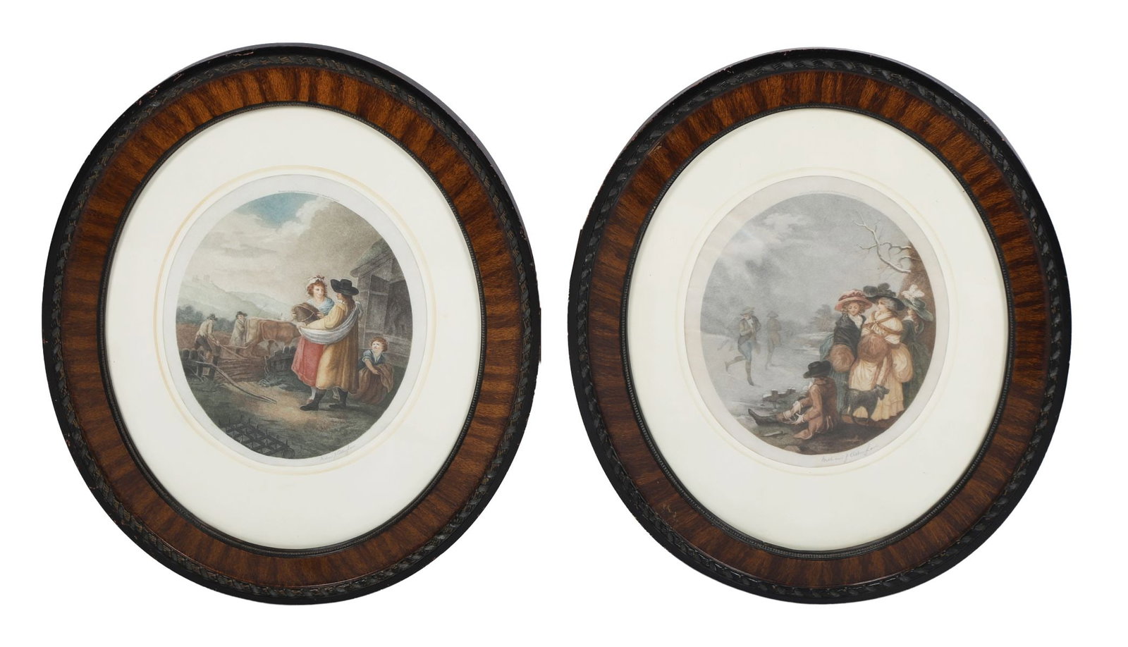 WILLIAM J. ALLINGHAM (19TH CENTURY): AFTER WILLIAM HAMILTON RA (1751 - 1801) Title: January and February (Pair) (From the Months of the Year)Medium: Stripple Engravings in Colour, Published by G.J. Howell and Co., London Signature: Each 