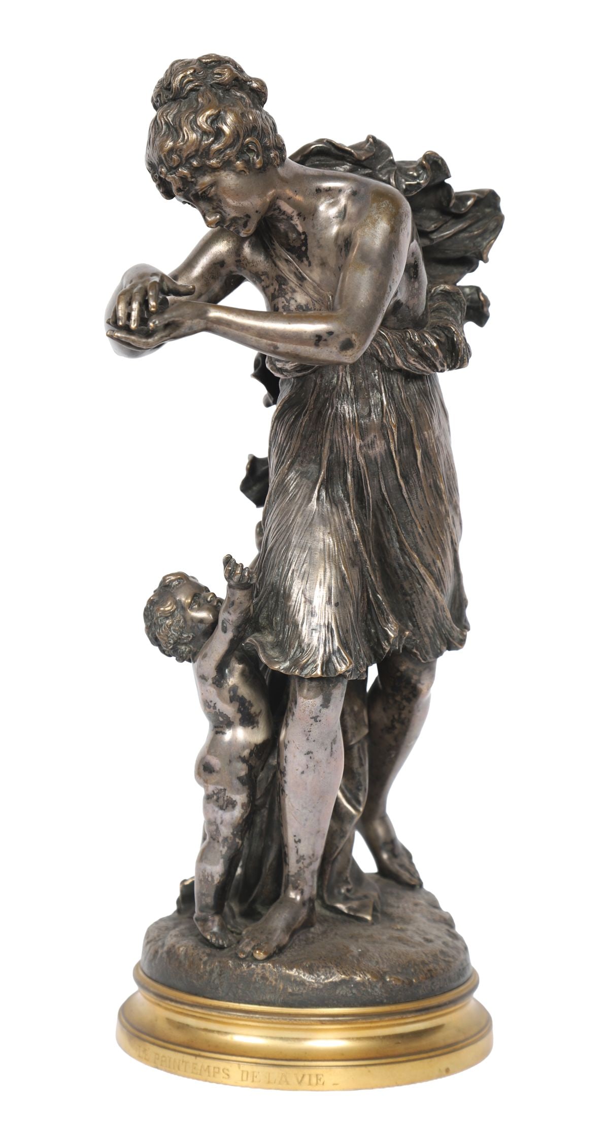 ANTONIO GIOVANNI LANZAROTTI (1839 - 1921): Title: The Spring of LifeMedium: Silvered BronzeSignature: Signed 'A.G. Lanzarotti Paris' and Inscribed 'Le Printemps de la vie' on Plinth BaseProvenance: Private Collection SCULPTURE