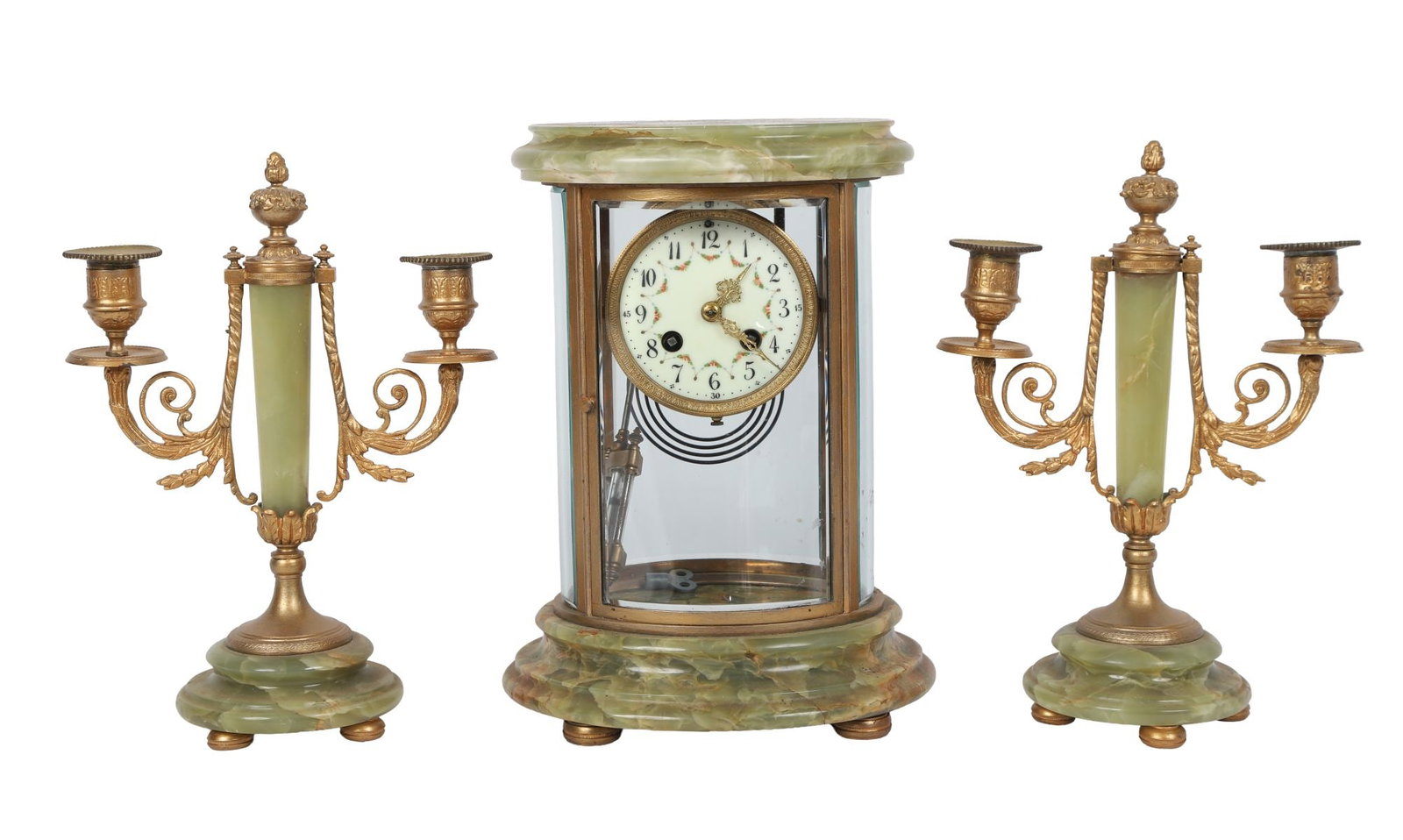 ONYX AND GILT-METAL THREE-PIECE CLOCK GARNITURE (1 of 4)