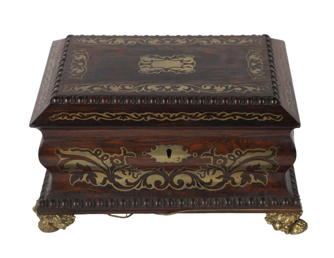 REGENCY ROSEWOOD & BRASS-INLAID JEWELLERY CASKET (1 of 4)