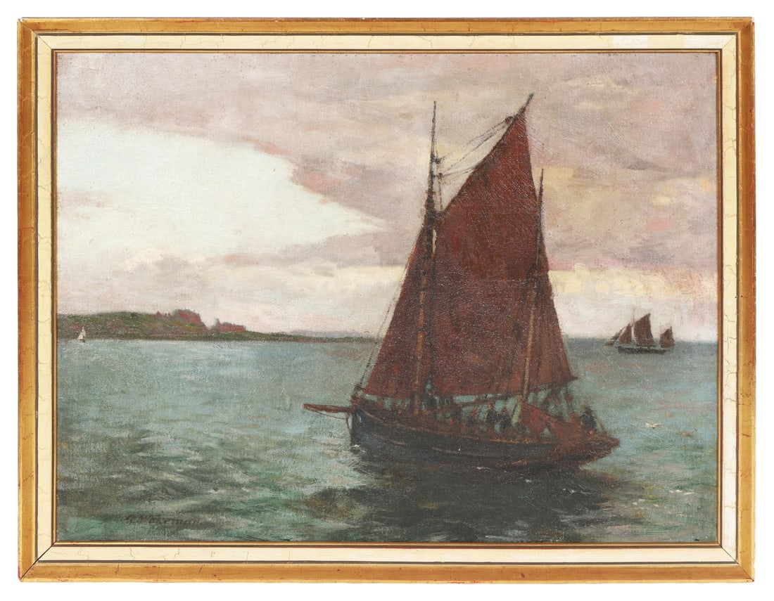 GERALD HASTINGS WAKEMAN (IRISH, 1864-1938): Title: Shipping Off the Irish CoastMedium: Oil on CanvasSignature: Signed Lower LeftProvenance: Combridge Fine Arts, Dublin (Label Verso); Private CollectionFramed PICTURES AND PRINTS