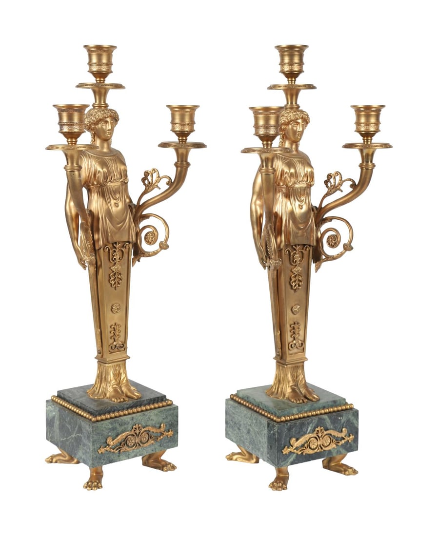 PAIR EMPIRE STYLE ORMOLU CANDELABRA - 2