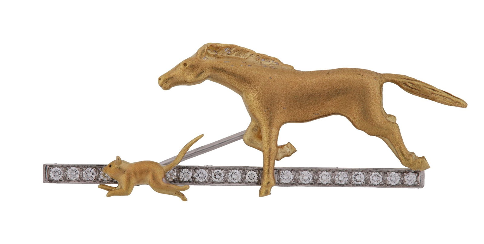 AUSTRALIAN 18K GOLD AND DIAMOND EQUESTRIAN BROOCH: An 18-carat gold equestrian brooch set with diamonds, with maker’s mark. JEWELLERY