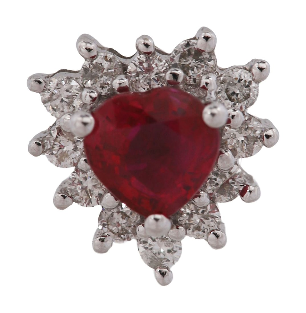 PAIR RUBY AND DIAMOND CLUSTER EARRINGS - 2