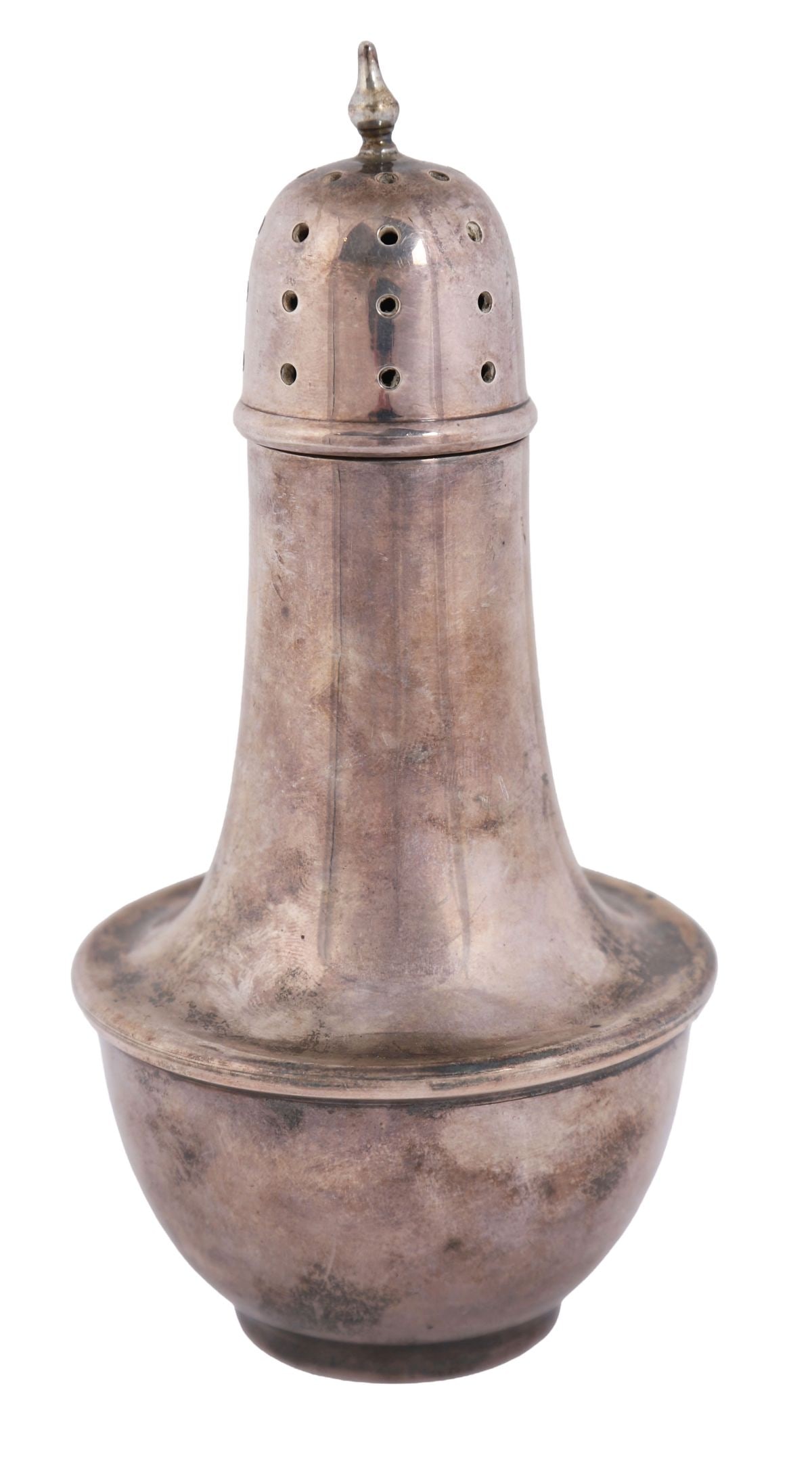 SILVER SUGAR CASTER, BIRMINGHAM 1933: A silver sugar caster of baluster form with removable pierced domed cover and finial, raised on a circular foot. Hallmarked Birmingham 1933. Weight: approx. 144 grams SILVER AND SILVER PLATE