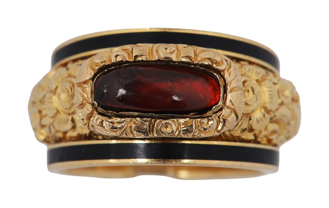 EARLY 19TH-CENTURY GOLD FORGET-ME-NOT RING: BY SAMUEL SALTMARSH. A finely worked gold ring with forget-me-not decoration, by Samuel Saltmarsh. JEWELLERY