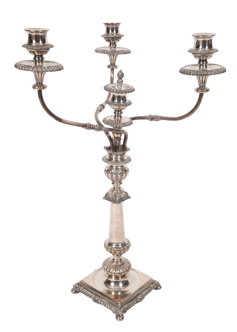 GEORGE III SHEFFIELD PLATED 3-LIGHT CANDELABRUM (1 of 3)