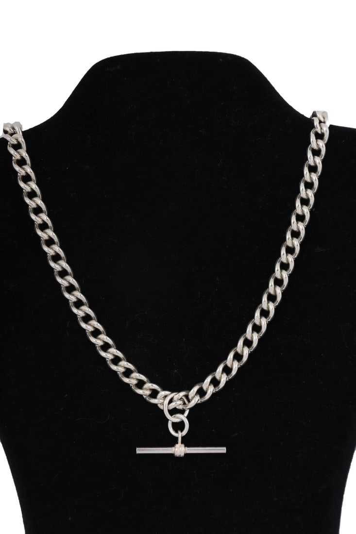 SILVER ALBERT CHAIN: A solid silver Albert chain, marked 925. JEWELLERY