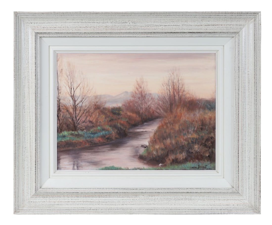 LOUISE BARRETT (20TH/21ST CENTURY): Title: Stream through the Woods (2002)Medium: Oil on BoardSignature: Signed and Dated Lower RightProvenance: The Artist's Studio (Labels Verso); Private Collection Framed PICTURES AND PRINTS