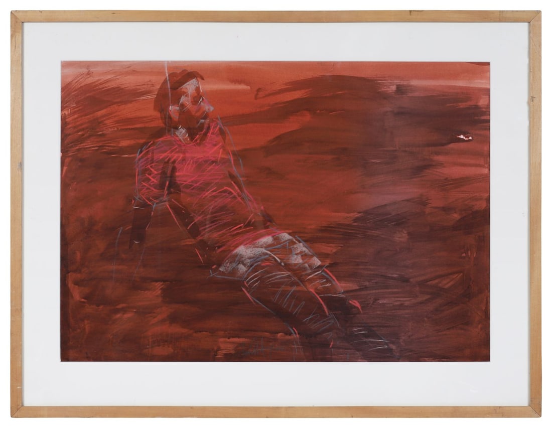 CHARLES HARPER RHA (B. 1943): Title: The Reclining RowerMedium: Mixed Media on PaperSignature: Signed Lower CentreProvenance: Private CollectionNote: This is Part of a Series of Works on Rowing by HarperFramed PICTURES AND PRINTS 