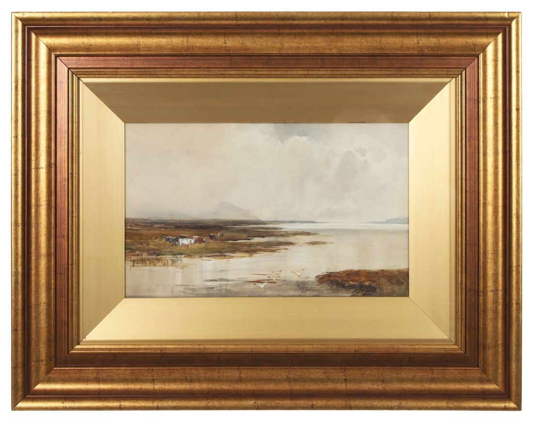 BINGHAM MCGUINNESS RHA (1849 - 1928): Title: Marshland Near Dingle, Co. KerryMedium: WatercolourSignature: Signed Lower Centre and Inscribed on Artist's Label VersoProvenance: Private CollectionFramed PICTURES AND PRINTS Wednesday 10th Ju