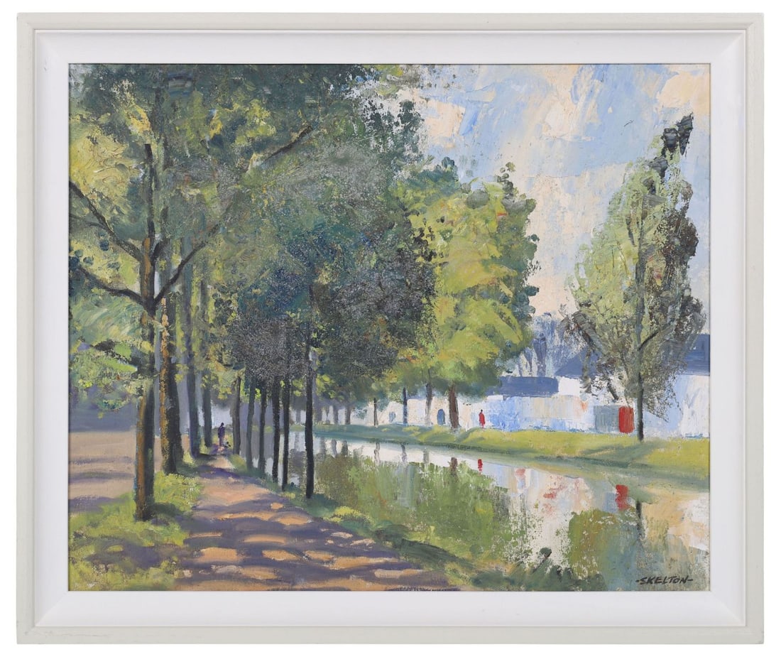 JOHN SKELTON (1923 - 2009): Title: Grand Canal at Mespil Road, DublinMedium: Oil on BoardSignature: Signed Lower RightProvenance: Private CollectionFramed PICTURES AND PRINTS Wednesday 10th June 2026 15:14:10
