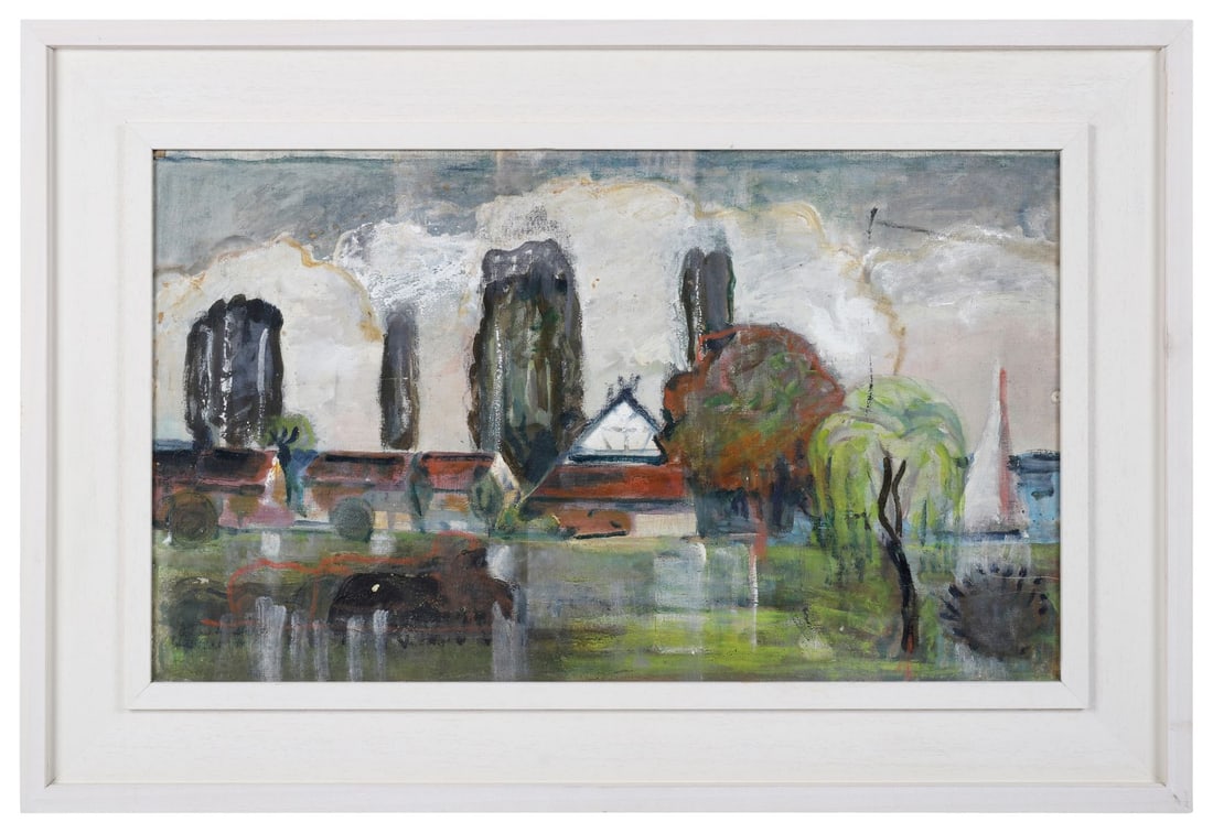 GUSTAV SCHLEICHER (GERMAN, 1887 - 1973): Title: Village Scene with BoatMedium: Oil on BoardSignature: Signed VersoProvenance: Private CollectionFramed PICTURES AND PRINTS Wednesday 10th June 2026 15:26:40