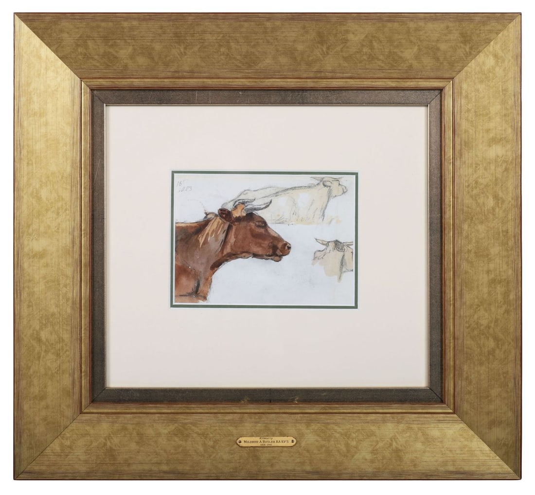 MILDRED ANNE BUTLER RA RWS (1858 - 1941): Title: Study of Cattle (1883)Medium: Watercolour (Second Image Verso)Signature: Unsigned; Dated Upper LeftProvenance: The Artist's Sketchbook; Private CollectionFramed PICTURES AND PRINTS Wednesday 10
