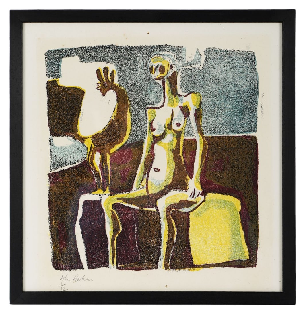 JOHN BEHAN RHA (B. 1938): Title: Woman and CockerelMedium: Limited Edition Lithograph (No. 1/12)Signature: Signed and Numbered Lower LeftProvenance: Private CollectionFramed PICTURES AND PRINTS Wednesday 10th June 2026