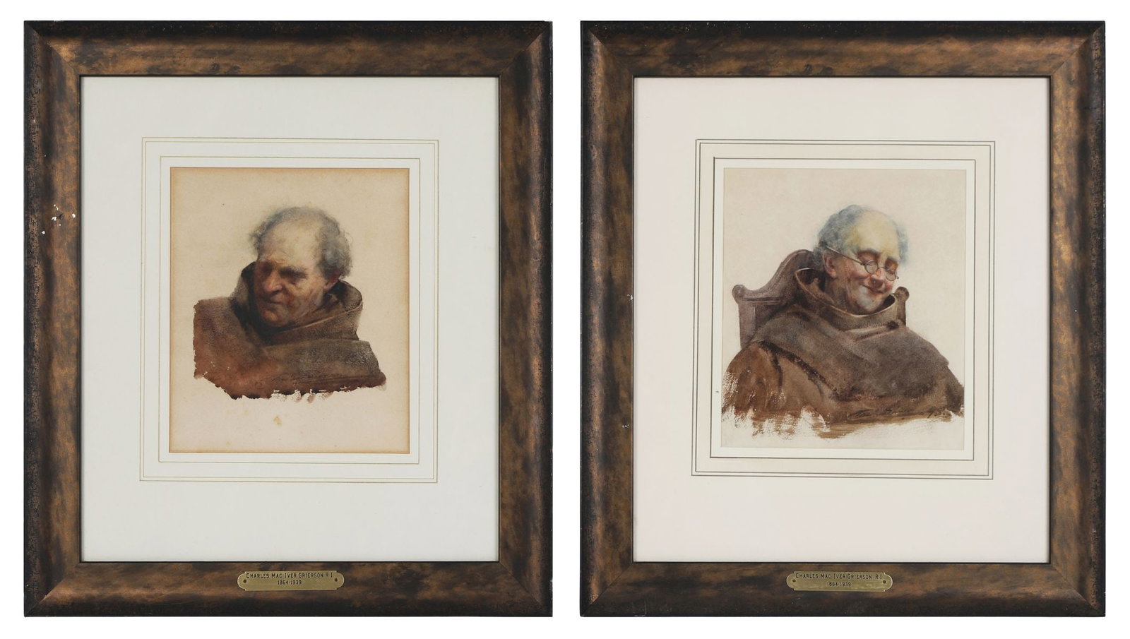 CHARLES MACIVER GRIERSON RI (1864 - 1939): Title: The Sleeping Monk (1895) (Pair)Medium: Watercolour Signature: Each Signed and one DatedProvenance: The Frederick Gallery, Dublin (Label Verso); Private CollectionExhibited: 'Summer Exhibition',