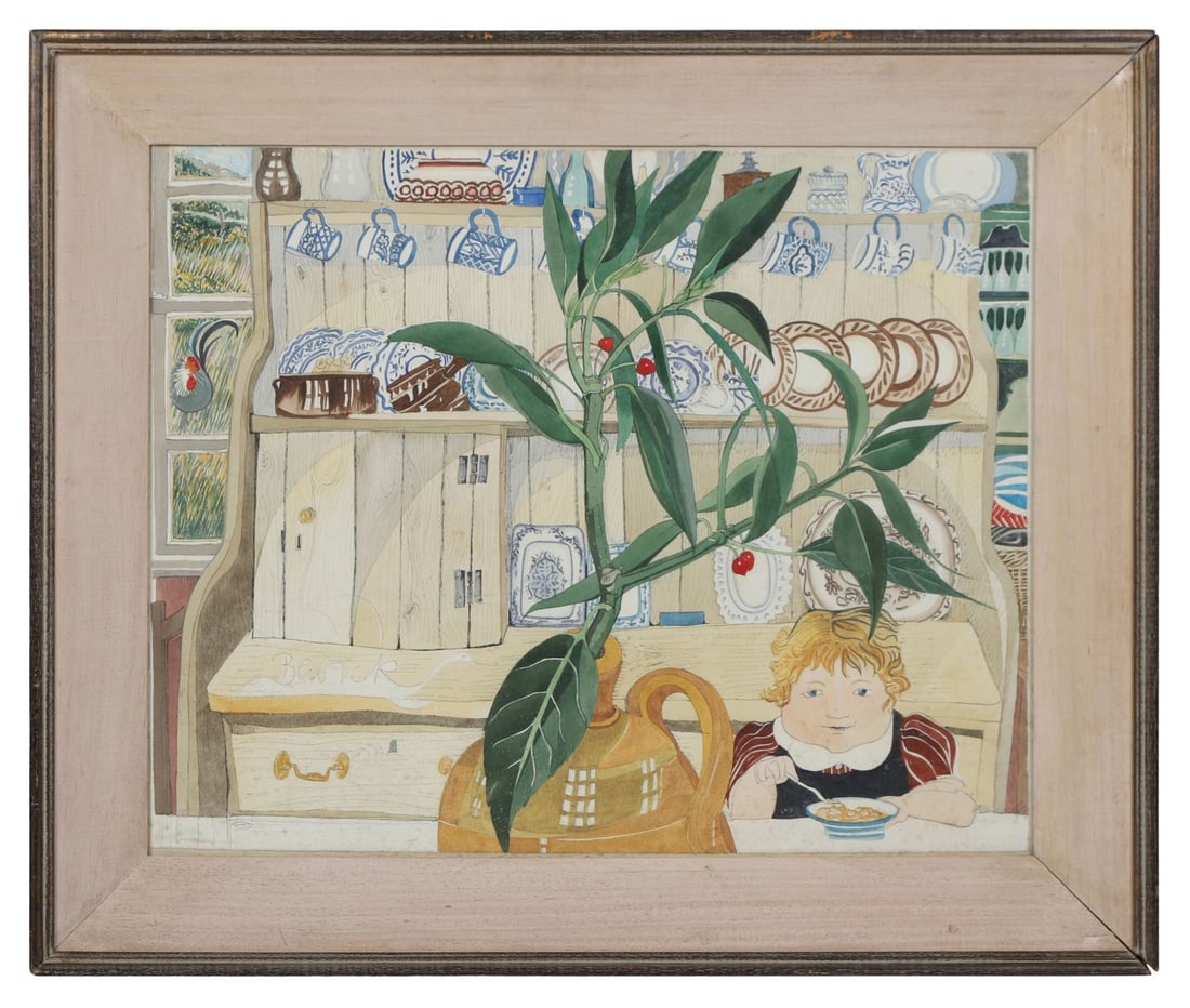 PAULINE BEWICK RHA (1935 - 2022): Title: Lisa and Our DresserMedium: WatercolourSignature: Signed Centre Left and Inscribed VersoProvenance: Taylor Galleries, Dublin (Label Verso), Where acquired by the Present OwnerExhibited: