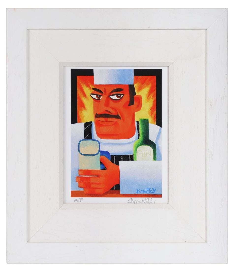 GRAHAM KNUTTEL (1954 - 2023): Title: Chef with GinMedium: Artist's ProofSignature: Signed Lower RightProvenance: Private CollectionFramed PICTURES AND PRINTS Wednesday 10th June 2026 17:30:50