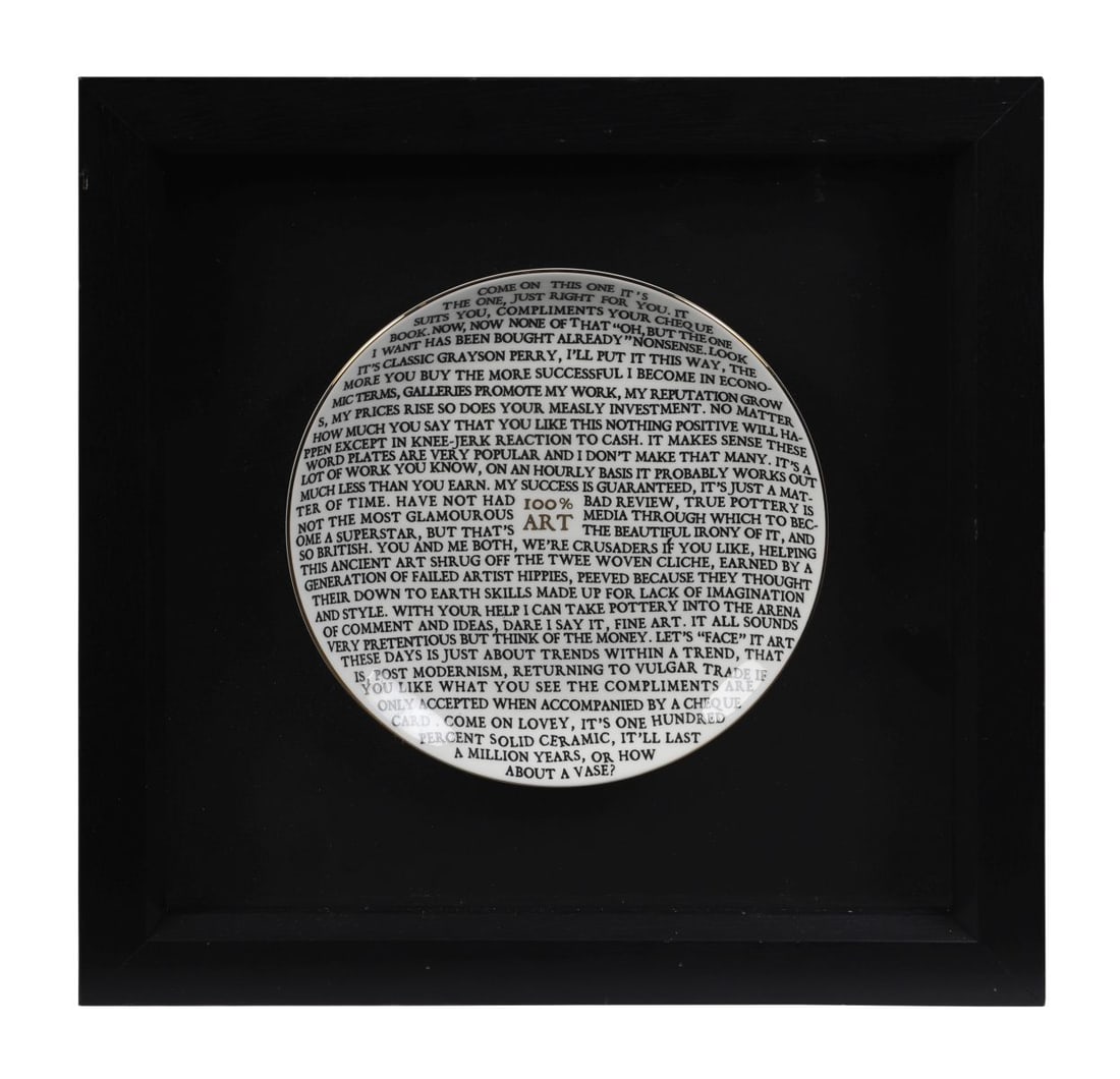 PERRY GRAYSON (B. 1960): Title: 100% ArtMedium: Ceramic Plate - developed for the Holburne Museum, in Collaboration with Kit Glover to celebrate the exhibition 'The Pre-Therapy Years'Signature: UnsignedProvenance: The