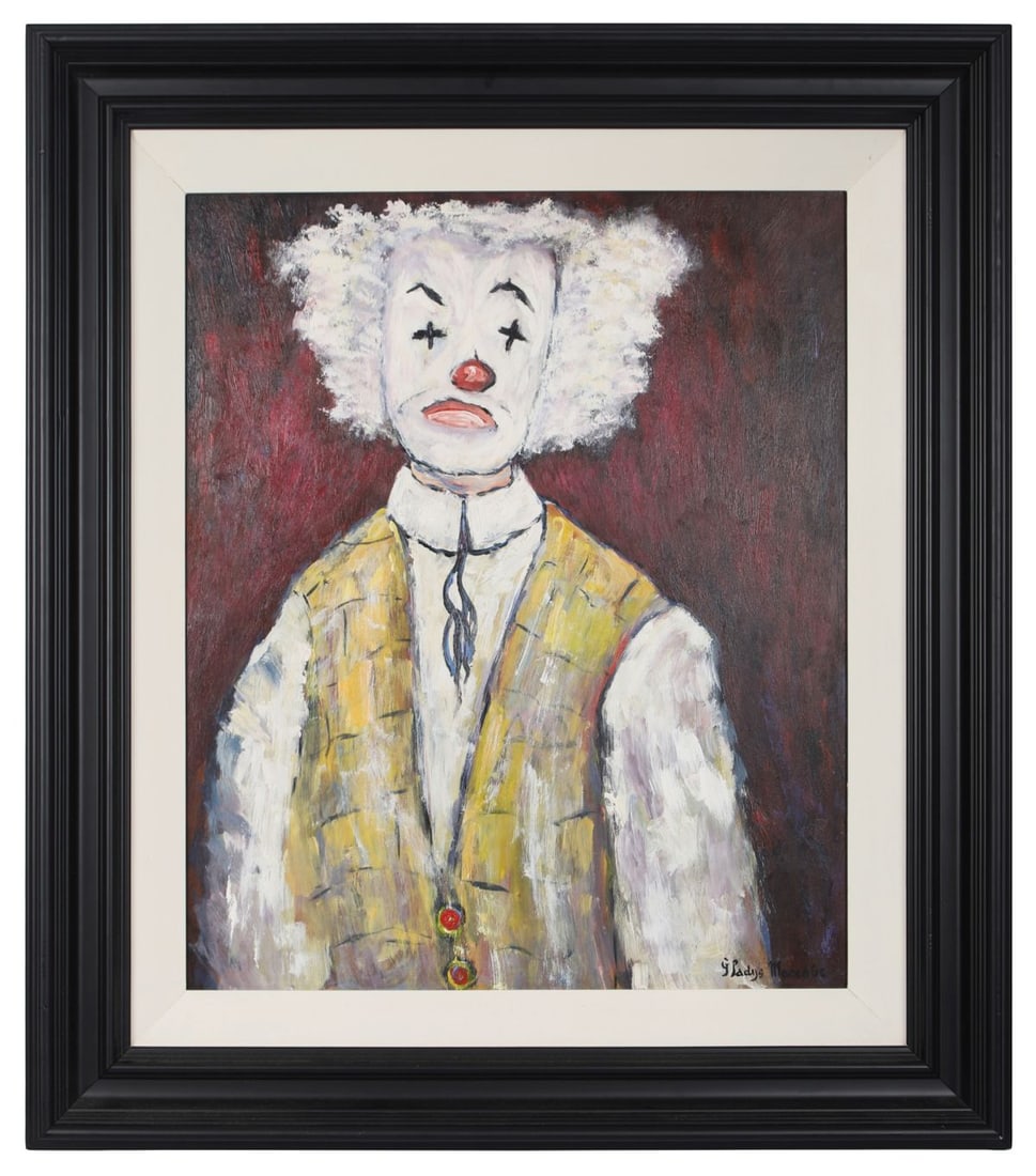GLADYS MACCABE MBE HRUA ROI FRSA (1918 - 2018): Title: ClownMedium: Oil on BoardSignature: Signed Lower RightProvenance: Private CollectionFramed PICTURES AND PRINTS Wednesday 10th June 2026 18:46:40