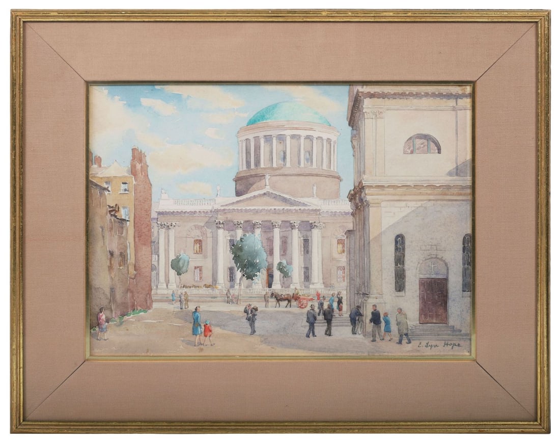 EVE LYN HOPE (FL. 1938 - 1959): Title: The Four Courts, DublinMedium: WatercolourSignature: Signed Lower Right and Inscribed VersoProvenance: The Dawson Gallery, Dublin (Framing Label Verso); Private CollectionFramed PICTURES AND