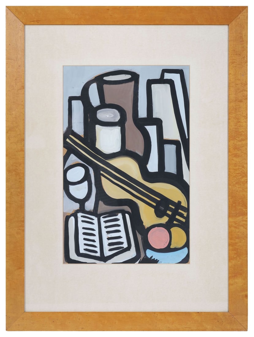 MARKEY ROBINSON (1918 - 1999): Title: Still Life with Guitar, George Campbell's SpainMedium: GouacheSignature: Signed Lower RightProvenance: Apollo Gallery, Dublin (Stamped Verso); Private CollectionFramed PICTURES AND PRINTS