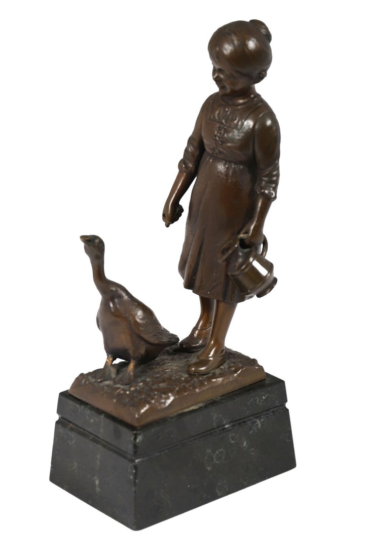 GERMAN SCHOOL: Title: The Goose GirlMedium: Bronze on Marble BaseSignature: UnsignedProvenance: Private Collection SCULPTURE Wednesday 10th June 2026 19:03:20