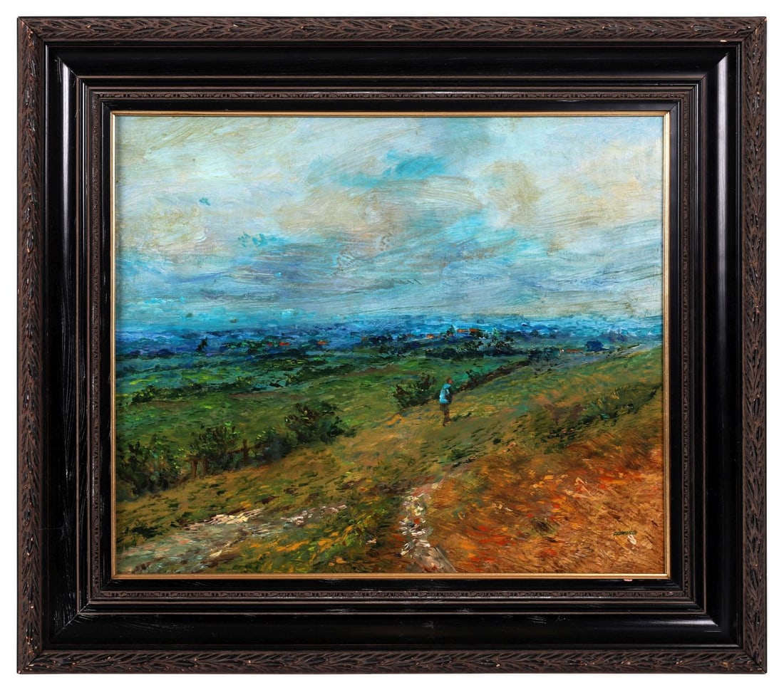 JACK CUDWORTH (1930 - 2010): Title: Landscape, KellsMedium: Oil on BoardSignature: Signed Lower Right and Inscribed VersoProvenance: Tom Caldwell Galleries, Belfast (Label Verso); Private CollectionFramed PICTURES AND PRINTS
