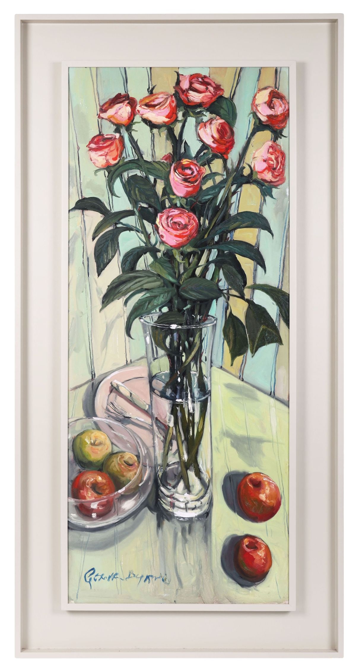 GERARD BYRNE (B. 1958): Title: Still Life with Roses and ApplesMedium: Oil on CanvasSignature: Signed Lower LeftProvenance: Acquired directly from the artist by the Present OwnerFramed PICTURES AND PRINTS Wednesday 10th