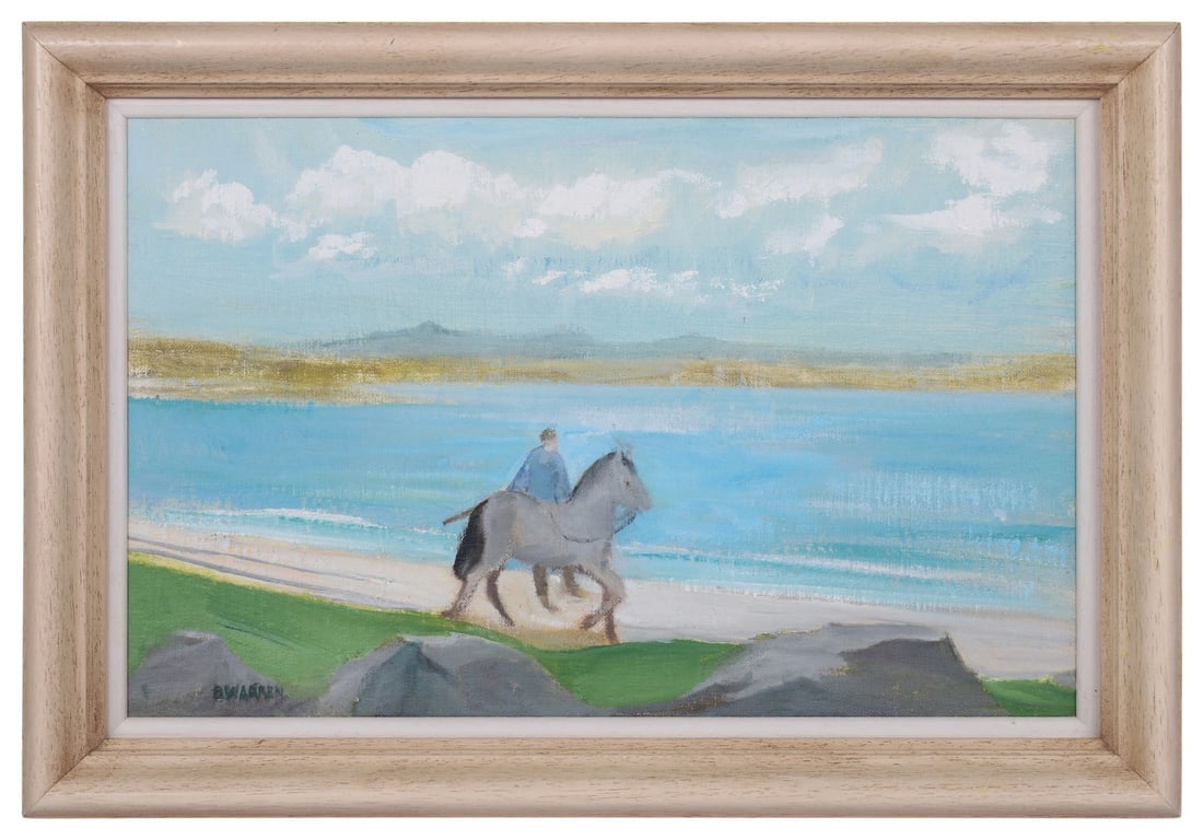 BARBARA WARREN RHA (1925 - 2017): Title: Lunging on the BeachMedium: Oil on Canvas BoardSignature: Signed Lower Left and Inscribed on Artist's Label VersoProvenance: Acquired directly from the family of the artist by the Present