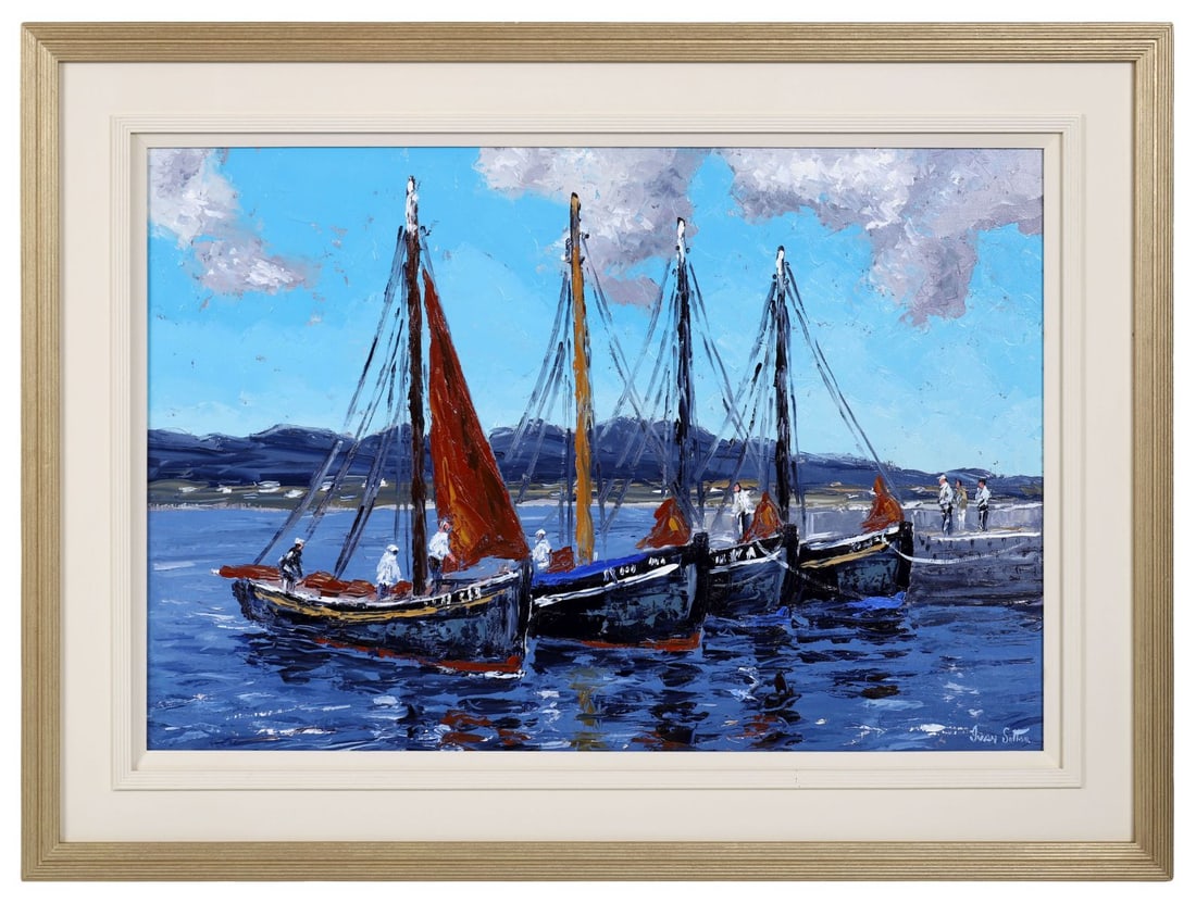 IVAN SUTTON (B. 1944): Title: Arriving Galway Hooker, Roundstone Harbour, Co. GalwayMedium: Oil on BoardSignature: Signed Lower Right and Inscribed VersoProvenance: Private CollectionFramed PICTURES AND PRINTS Wednesday 10t