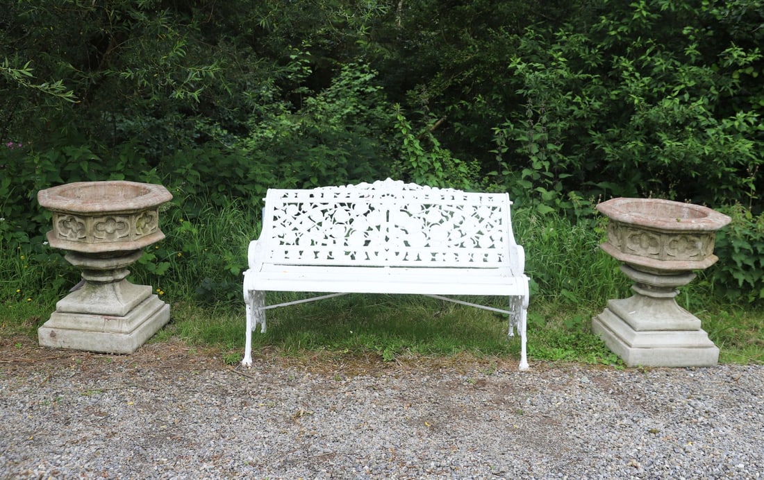PAIR OF GOTHIC OCTAGONAL COMPOSITE STONE PLANTERS (1 of 3)