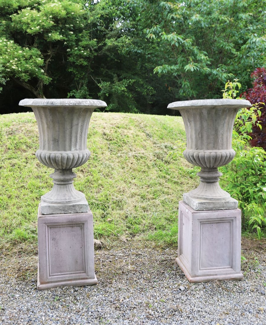 PAIR OF LARGE ITALIANATE STONE ESTATE URNS (1 of 2)